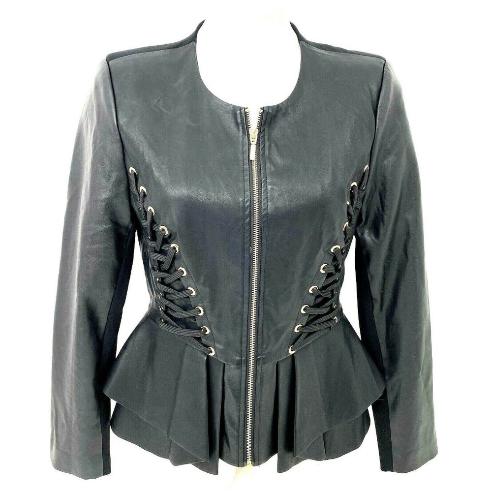Boston Proper size 6 Peplum Faux Leather Jacket